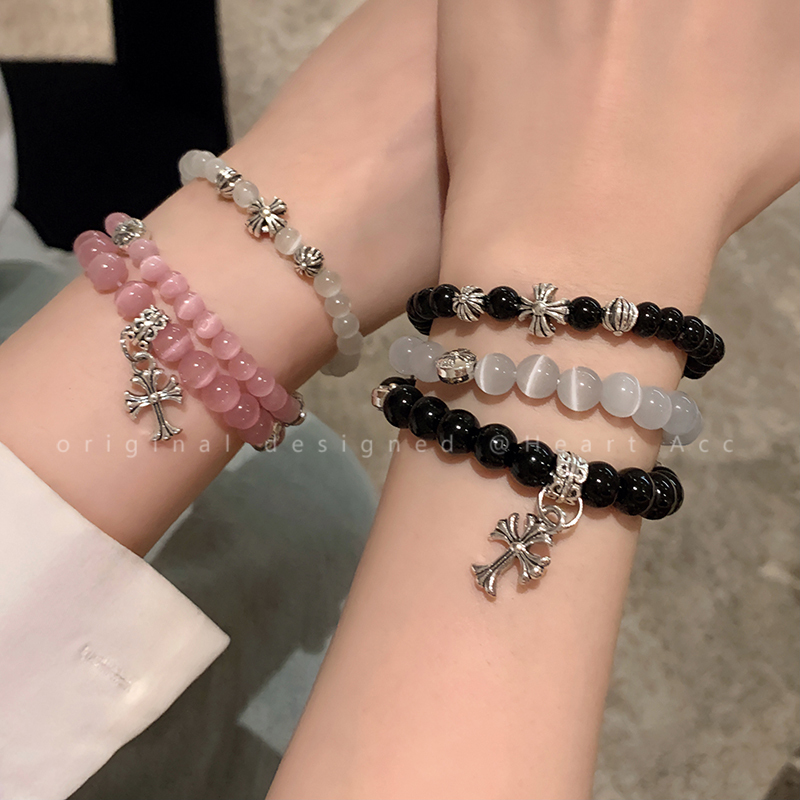 Australia Limited Cat's Eye Stone Cross Bead Bracelet Women's High-End Couple Bracelet Niche Hand Jewelry