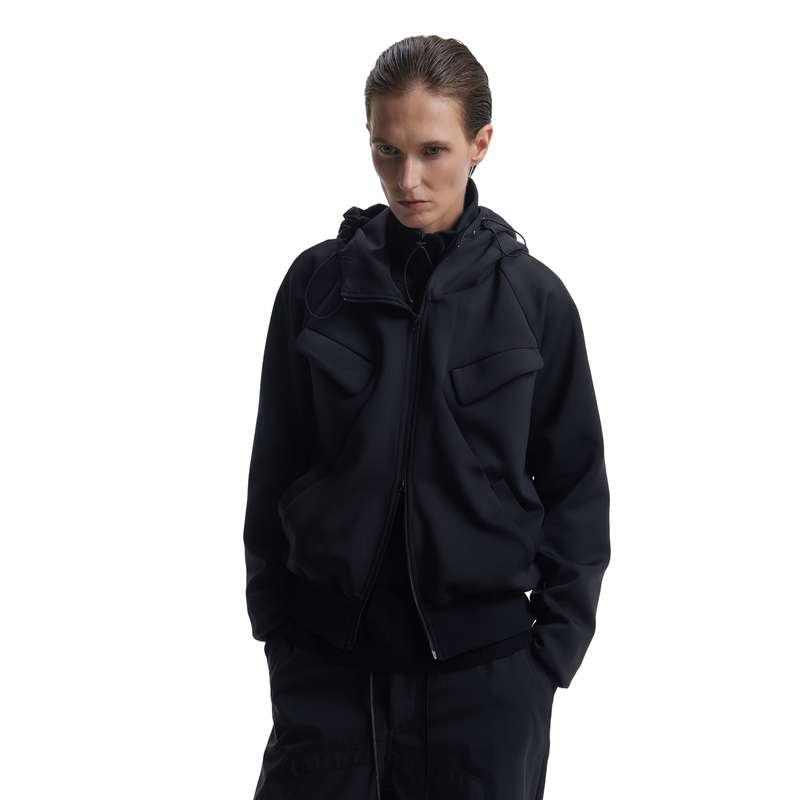 Bevan up | Comfort Air-Like Line Structure Fake Two-Piece Stand-Up Collar Hooded Sweatshirt Jacket