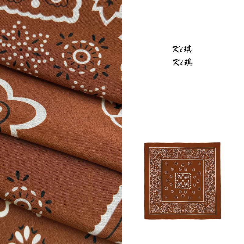 【Red Path of the Wilderness】Western Cowboy Style Trendy Fashion 100% Mulberry Silk 14 Momme Double Crepe Medium Square Scarf Silk Scarf