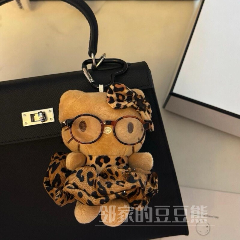 Trendy Leopard Print Kitty Pendant Shibuya Style Leopard Print Glasses Cat Bag Pendant Doll Ornament Plush Toy