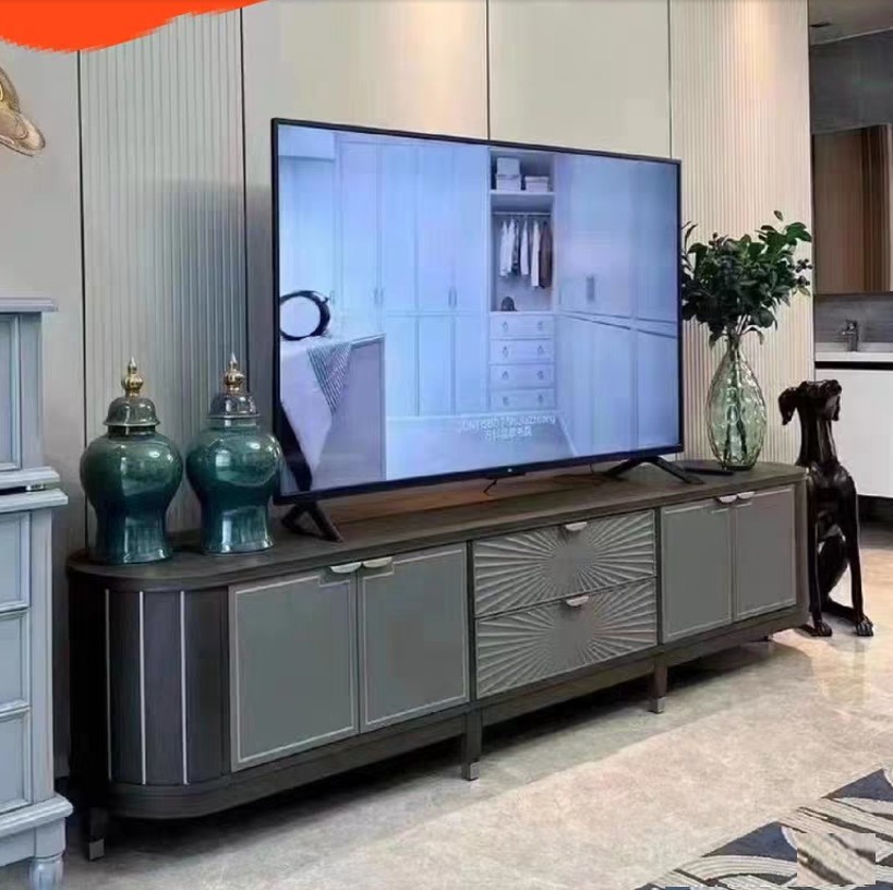 Modern Loca American Light Luxury Living Room TV Cabinet 2 4 m Extremely Simple Cabinet American Solid Wood Furniture Glass Wine Cabinet-Taobao