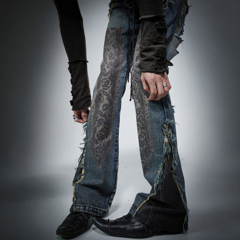 The Space between Us《Tribal Relics》Visual Distressed Totem Patchwork Leather Jeans The Space between Us《Tribal Relics》Visual Distressed Totem Patchwork Leather Jeans