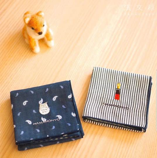 【现货】日本进口 hamamonyo 濱文様 和风双层棉纱刺绣手帕 礼物