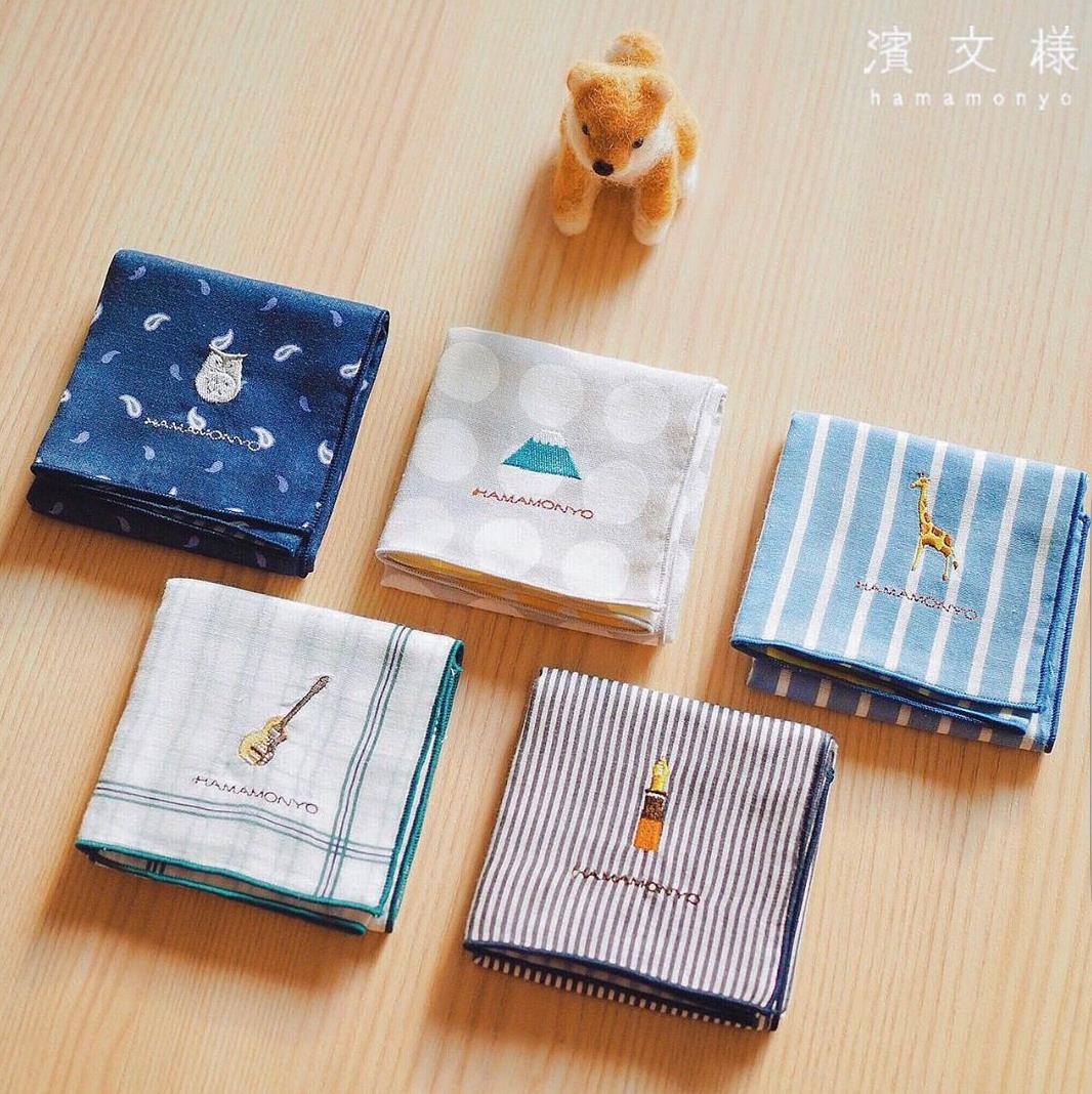 【在庫あり】日本製 輸入 濱文様 濱文様風 和風 二重綿糸刺繍ハンカチ ギフト