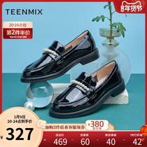 Tian Meiyi British style patent leather leather shoes female rough with 2021 spring and summer new black small leather shoes tide mall the same model