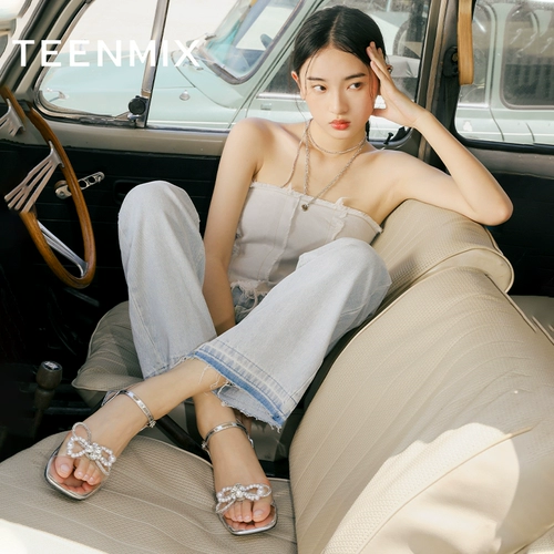 Tianmeiyi Fairy Feng Diamond Word с толстыми каблуками сандалий Женские летние новые высокие каблуки Сандалии BD191BT2