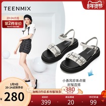 Tianmei word with sandals 2021 summer new flat sandals female small fragrant wind slope with casual sandals shopping mall same model