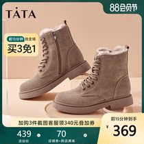 Tata he and she Martin boots womens autumn and winter velvet British wind wild casual boots side zipper new WEA01DZ9