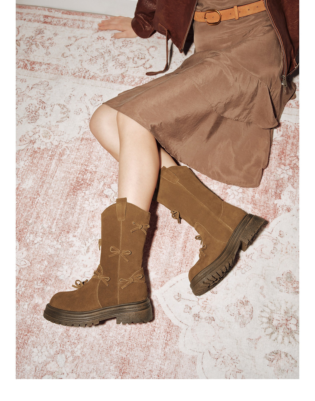 Западные Boots tata他她复古靴子西部靴厚底堆堆靴休闲靴骑行靴中筒靴chf01ds5