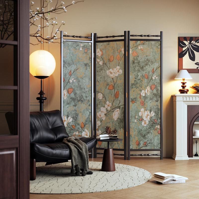 French-Style Vintage Folding Screen, Movable Partition for Home Use, Living Room and Dining Room Divider, Artistic Study Room Background Wall Cover
