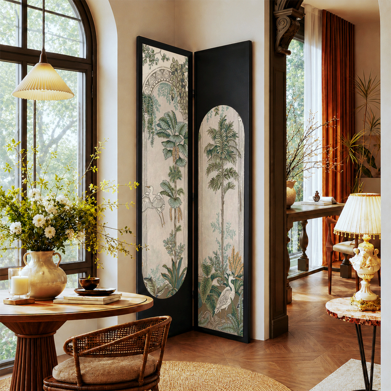 French-Style Vintage Floral Folding Screen Partition for Living Room Sofa, Entryway, Home Use, Simple Movable Folding Screen