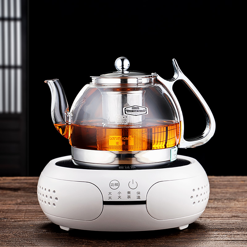 Heat resistant glass cooking teapot intelligent black crystal furnace boiling water cooking tea machine stainless steel filter screen home white tea health preserving pot