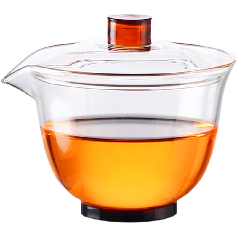 Thickened glass cover bowl Household tea three-cai tea bowl Single large heat-resistant tea cup Japanese tea Kung Fu tea set
