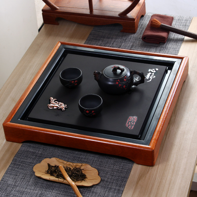 Square drainage tea tray Simple stone tea table Solid wood tea tray Tea sea Mahogany household tea boat