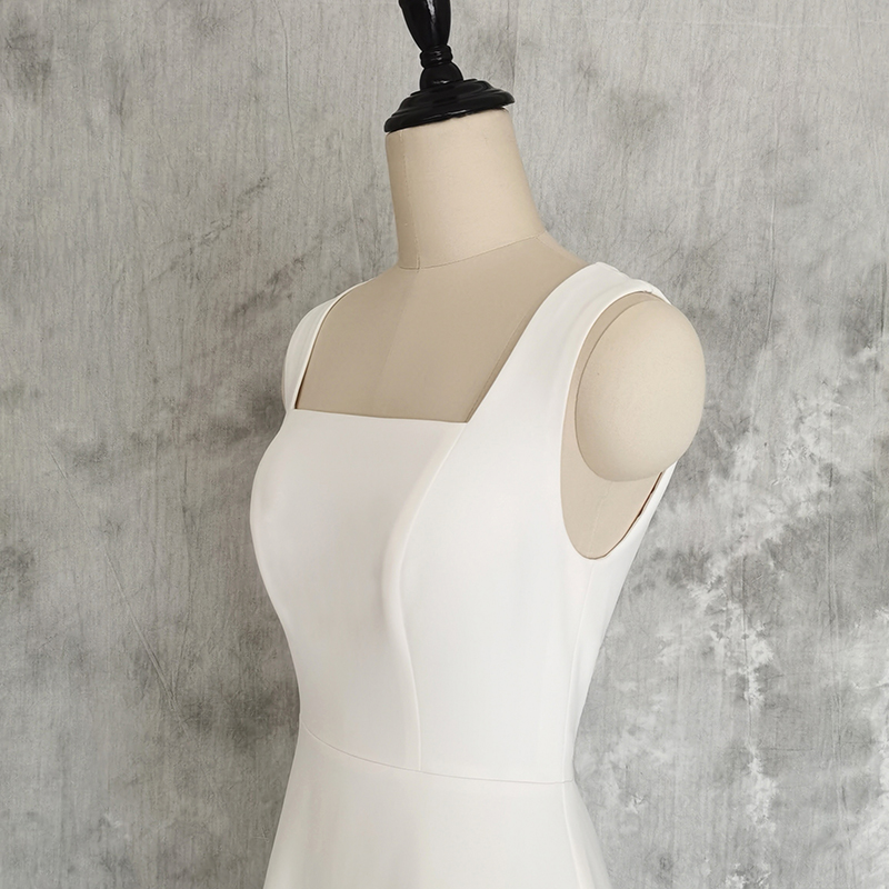 White elite fitted dress, french style, square neckline