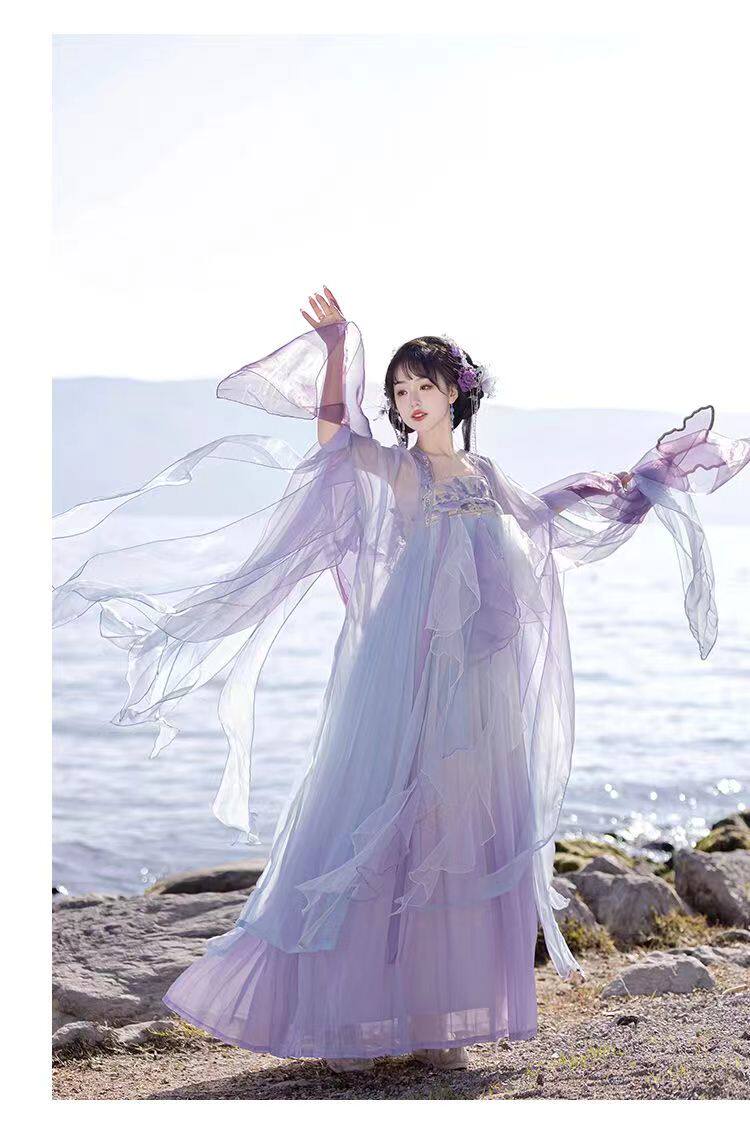 Китайцы одежда наборы 汉风唐韵原创【春不晚】唐制诃子裙汉服女仙气破袖大袖衫刺绣