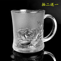 Mug with handle Glass Heat-resistant frosted rose cup Tea cup Embossed carved flower tea cup Cereal cup