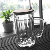 Creative glass mug with lid spoon Simple couple glass Large capacity office cup Heat-resistant tea cup
