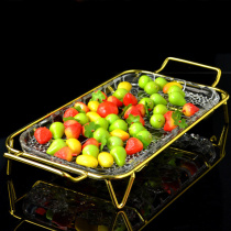 Large crystal fruit plate luxury KTV club fruit plate salad plate living room rectangular with feet Glass Candy plate