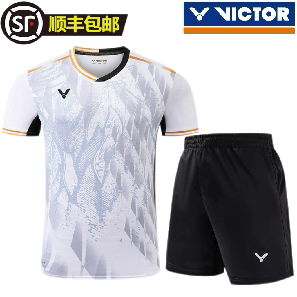 24、25 新品 Victor バドミントンスーツ 男女兼用 速乾性 通気性 トレーニング スポーツスーツ 半袖 競技スーツ