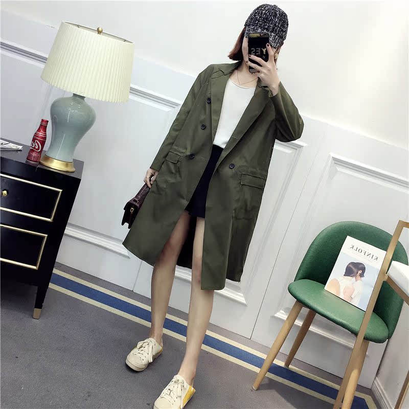 Hui Yige mùa thu dài tay phù hợp với cổ áo áo gió dài lỏng lẻo mỏng giản dị hoang dã áo khoác nữ áo khoác bò nữ