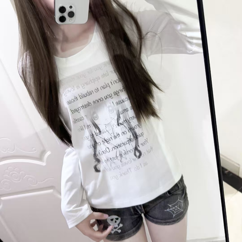 Secret Crush on the God of Wealth Style Top, Cute Girl American-Style U-Neck Long-Sleeve Slim-Fit T-Shirt - Cute Epiphany Secret Crush on the God of Wealth Style Top, Cute Girl American-Style U-Neck Long-Sleeve Slim-Fit T-Shirt - Cute Epiphany