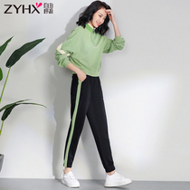 Free breathing 2021 autumn new personality stand collar baseball style Korean version of loose fashion leisure sports sweater set