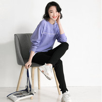 19 autumn new product free breathing leisure suit female fake two-piece letter embroidered round neck trousers two-piece set