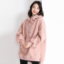 Free breathing fashion new 2019 casual Korean loose autumn and winter warm imitation lamb hair medium-long hooded sweater