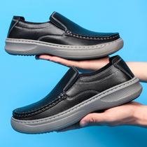 Casual Leather Shoes Man Summer Thin soft leather Soft bottom genuine leather shallow mouth sloth shoes One foot pedal without lacing Foreign trade mens shoes