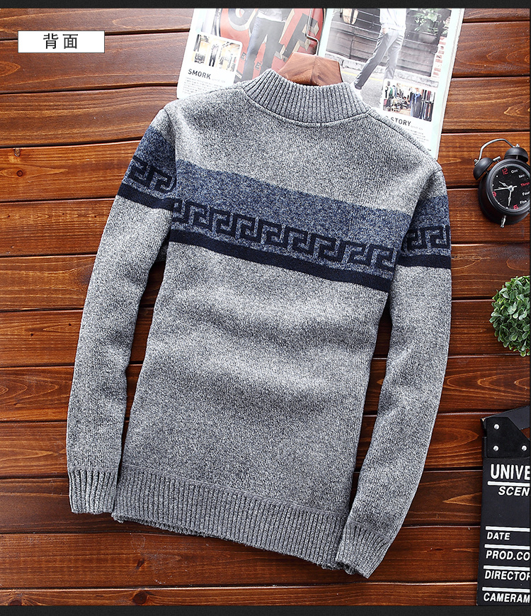 Mùa xuân nam thu đông dây kéo đan áo len cardigan áo khoác giản dị đứng cổ áo len nam cổ cao cộng với nhung dày thời trang nam