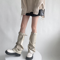 Leather leg covers black hot girl calf socks covers ins functional wind pile stocking straps Japanese style boot covers slimming