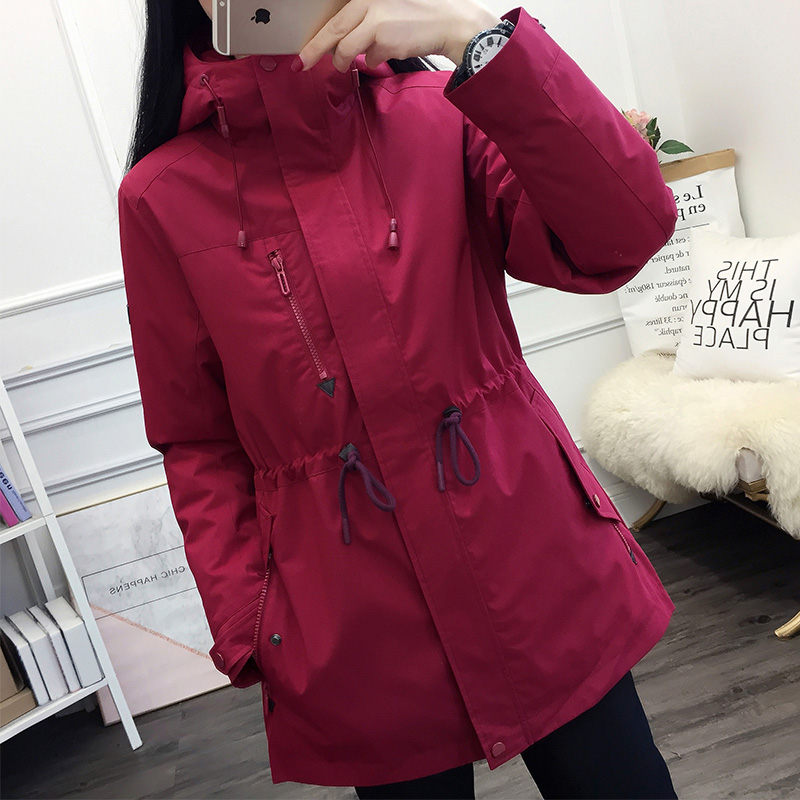Winter jacket women's tide brand outdoor mid-length version waterproof breathable warm three-in-one detachable walking ski suit