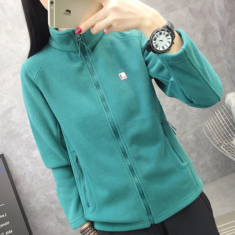 Fleece jacket women's cardigan jacket polar fleece liner thickened warm outdoor sports outing mountaineering clothes sweater