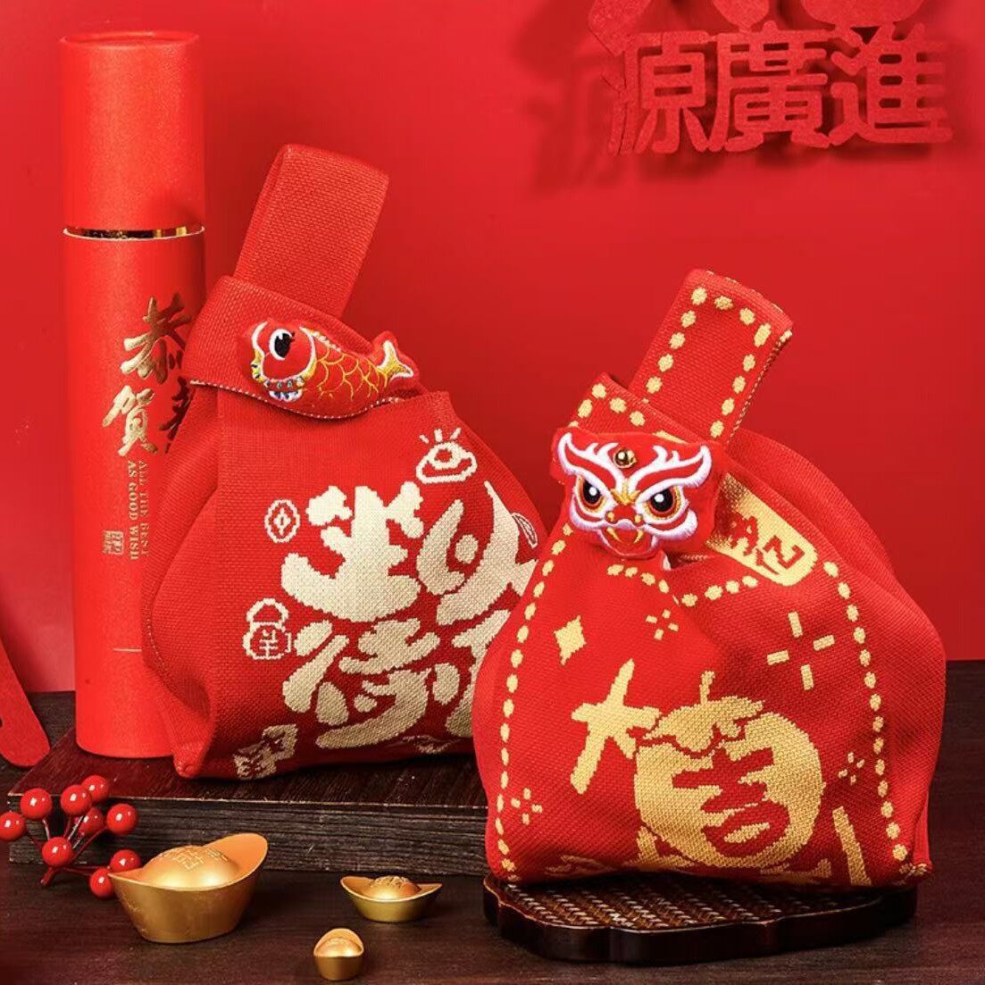 新款大吉大利红色针织礼品袋,让你的礼物更有心意!🎉🎁-编织包-淘宝好物网