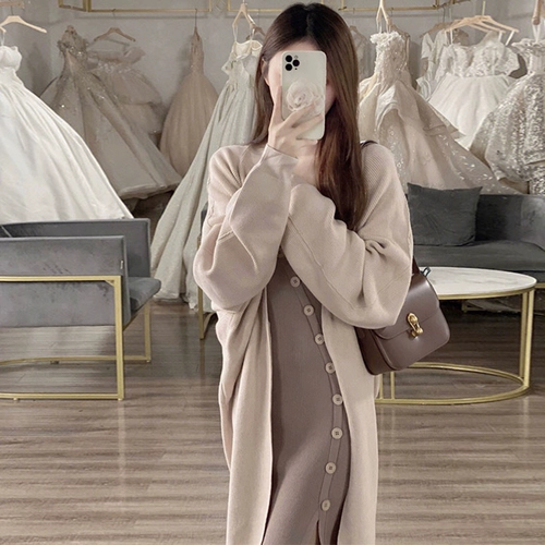 Осенний свитер, кардиган, комплект, дизайнерское платье, изысканный стиль, французский стиль, облегающий крой