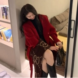 Зимнее красное летнее пальто с капюшоном, шерстяной плащ, куртка, изысканный стиль