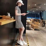 Летнее длинное платье, платье-футболка, средней длины, воротник поло, А-силуэт