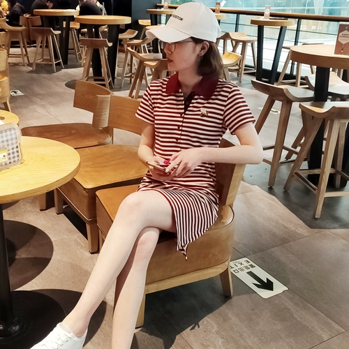 Летнее длинное платье, платье-футболка, средней длины, воротник поло, А-силуэт