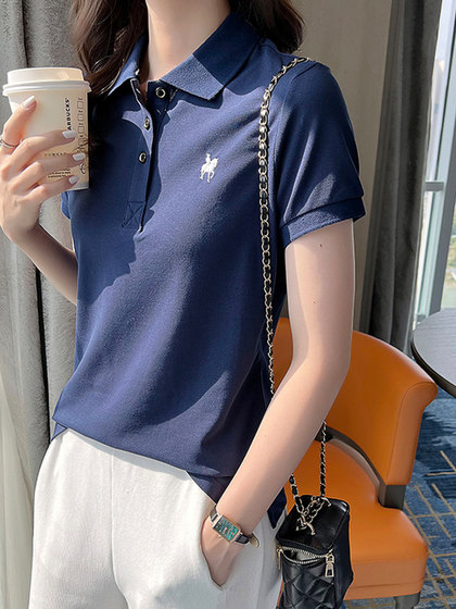 2025夏季纯棉t恤加大码翻领短袖polo衫女士 定制logo休闲运动上衣