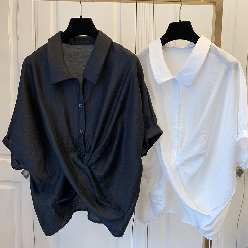 Irregular Shirt for Women, 2024 Summer New Style, Korean Version, Loose Fit, Slimming, Versatile, Plus Size, Unique Design Top