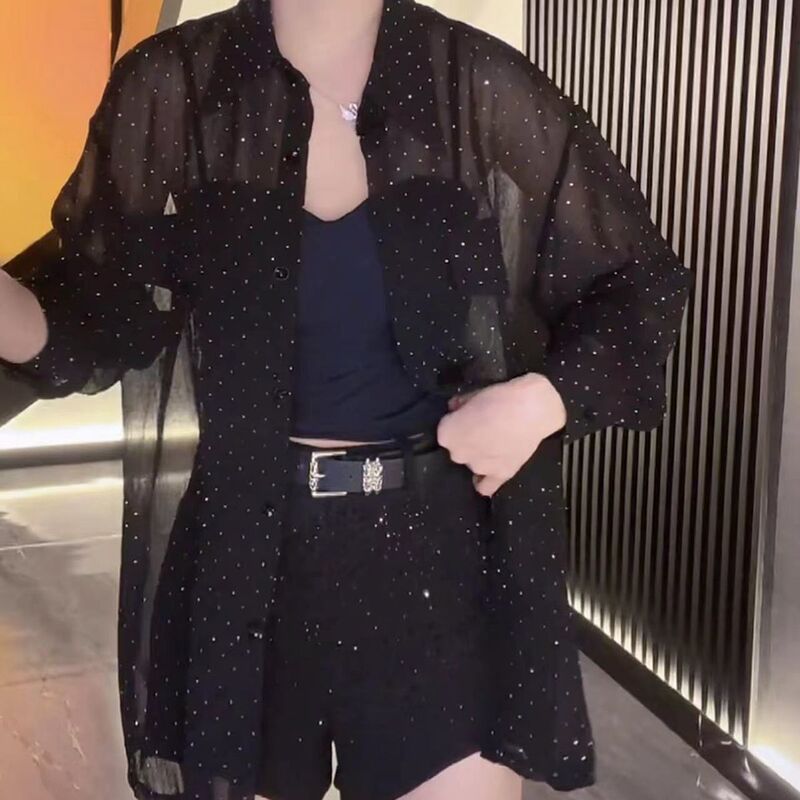 Sun Protection Shirt for Women, Summer 2024 New Style, Sequin Design, Niche, Slimming, Petite, Elegant French-Style Top