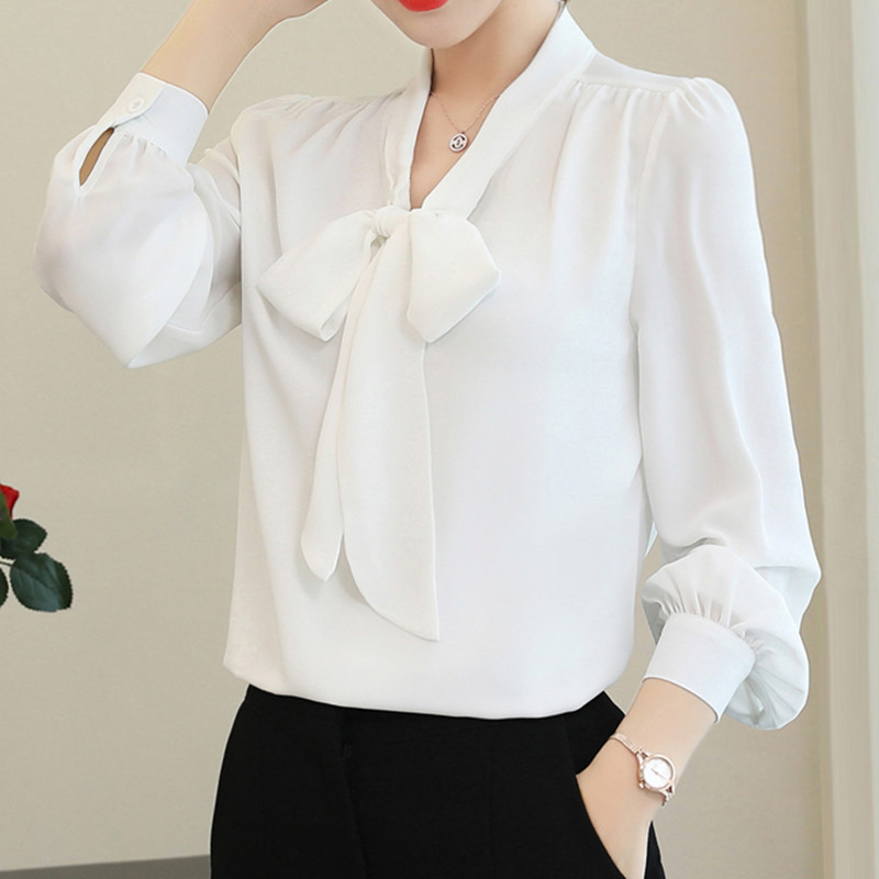 2025 Spring and Autumn New Chiffon Shirt Women's Long Sleeve Bow Tie Elegant Professional Top Slimming White Shirt 2025 Spring and Autumn New Chiffon Shirt Women's Long Sleeve Bow Tie Elegant Professional Top Slimming White Shirt