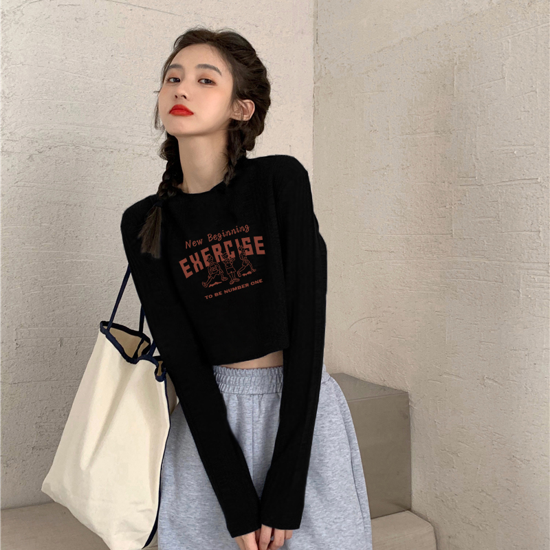 Pure Cotton Round Neck Long-Sleeved T-Shirt for Women, Autumn 2025 New Design, Niche High-Waisted Short Top, Base Layer Shirt Pure Cotton Round Neck Long-Sleeved T-Shirt for Women, Autumn 2025 New Design, Niche High-Waisted Short Top, Base Layer Shirt
