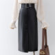 Black package hip skirt women's autumn and winter 2022 new high waist mid-length PU leather skirt all-match skirt small temperament