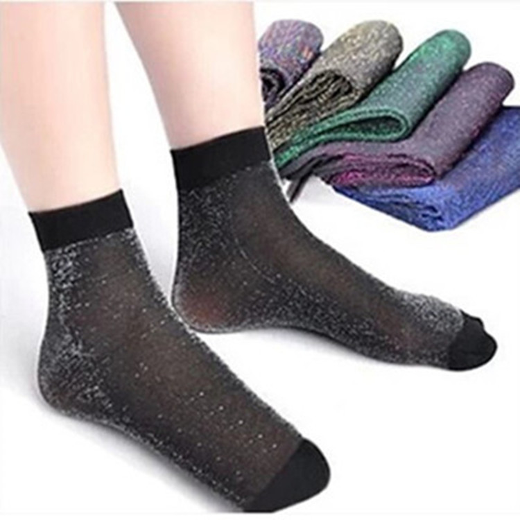 Four Seasons Silver Socks, Gold and Silver Thread Short Socks, Shiny Silk Men's and Women's Stockings for Spring and Autumn, Gift Socks, Colorful Socks Wholesale