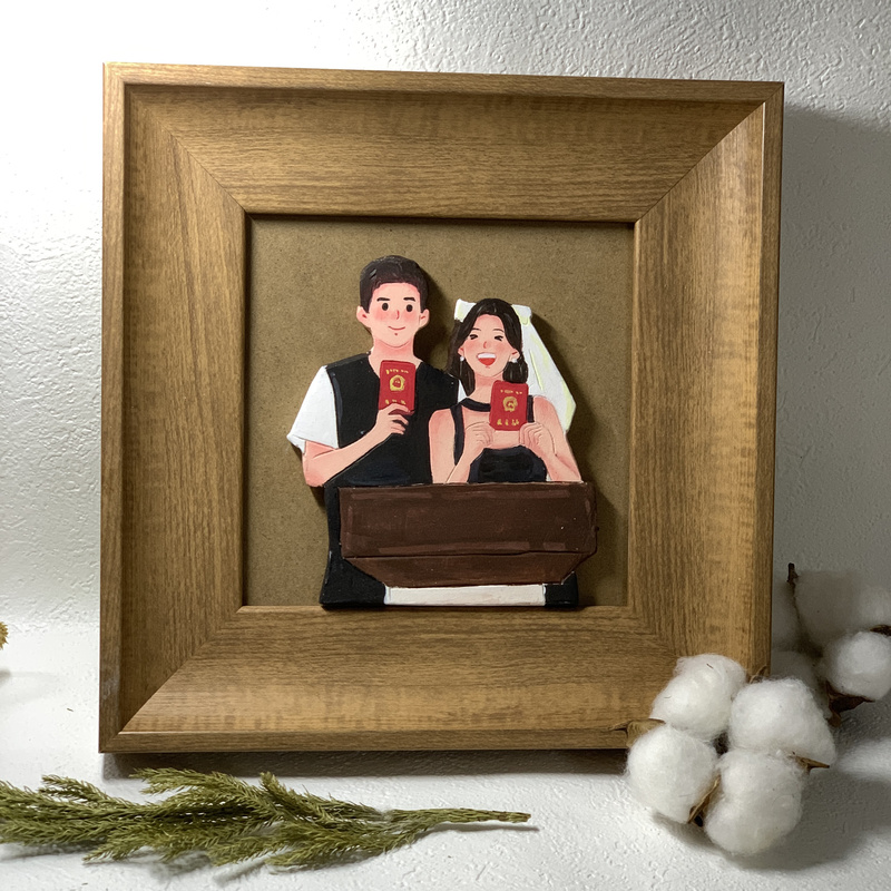 Handmade Couple, Best Friend, Marriage Registration, Wedding, Birthday, Graduation Gift, Handmade Stone Plastic Clay Figurine Photo Frame Painting
