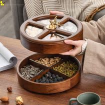 Fruit plate household living room coffee table new Chinese solid wood nut plate with lid candy grid storage box melon seeds dried fruit