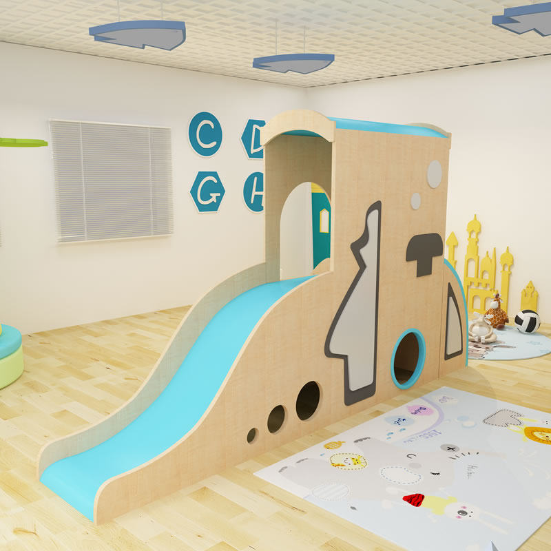 Kindergarten Early education Center Children's corner loft Play house Climbing slide Drilling hole Wooden slide Small house combination