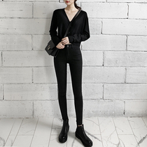 Small black jeans women's ankle high waist skinny feet spring autumn 2022 new pencil pants appear slim and tall